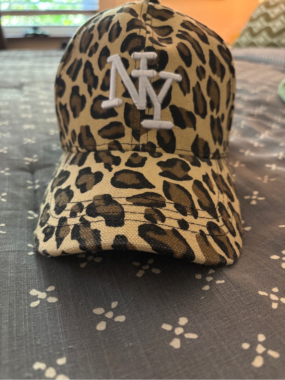 Leopard Print Baseball Cap with White NY Logo